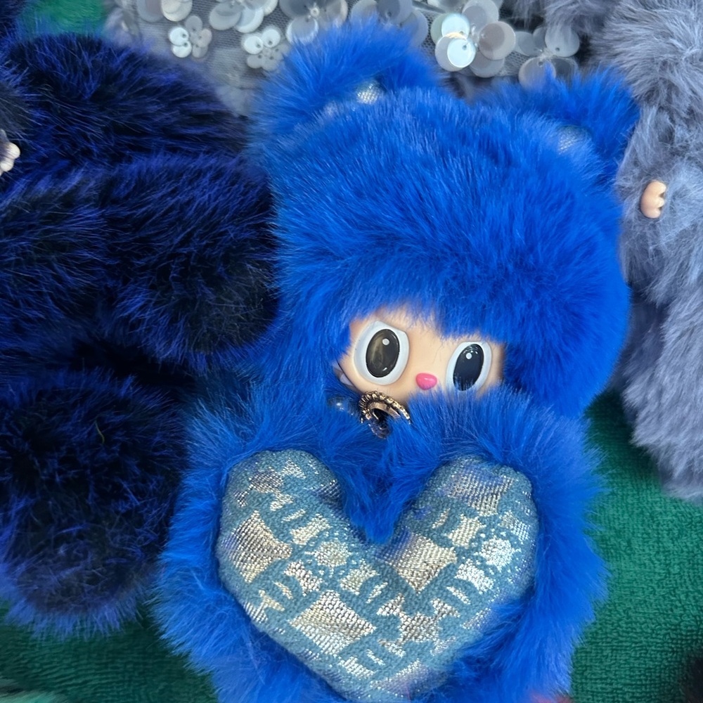 Custom Labubu Blue Furry Doll with Heart
